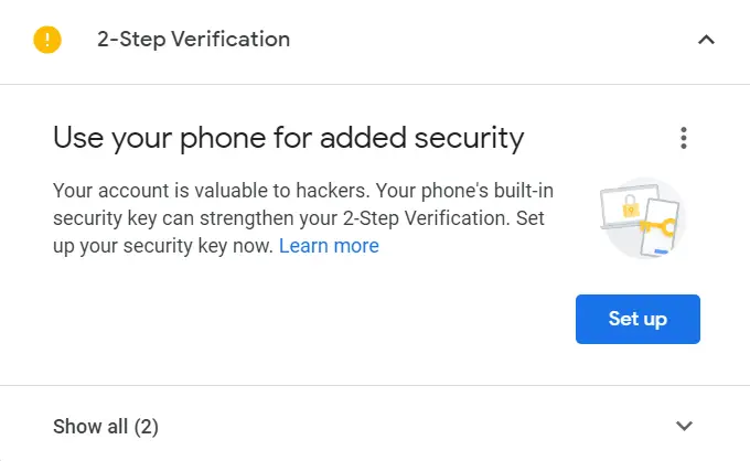 2 step verification setup