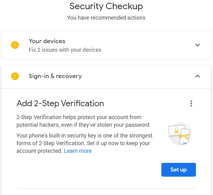 setup 2-step verification