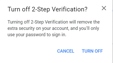  confirm turn off 2 step verification