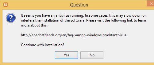 XAMPP Antivirus running warning