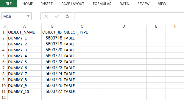 sample dummy table data