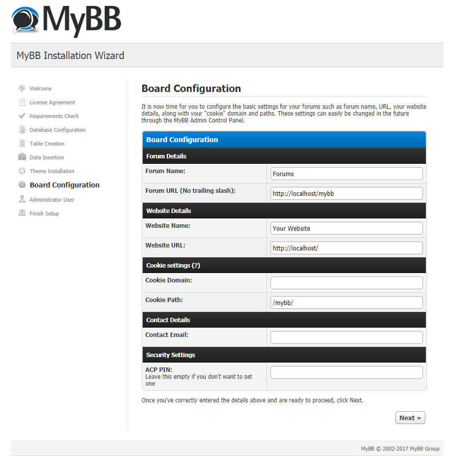 mybb board configuration