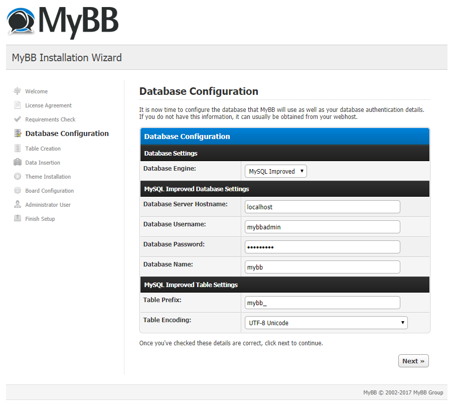 mybb database configuration