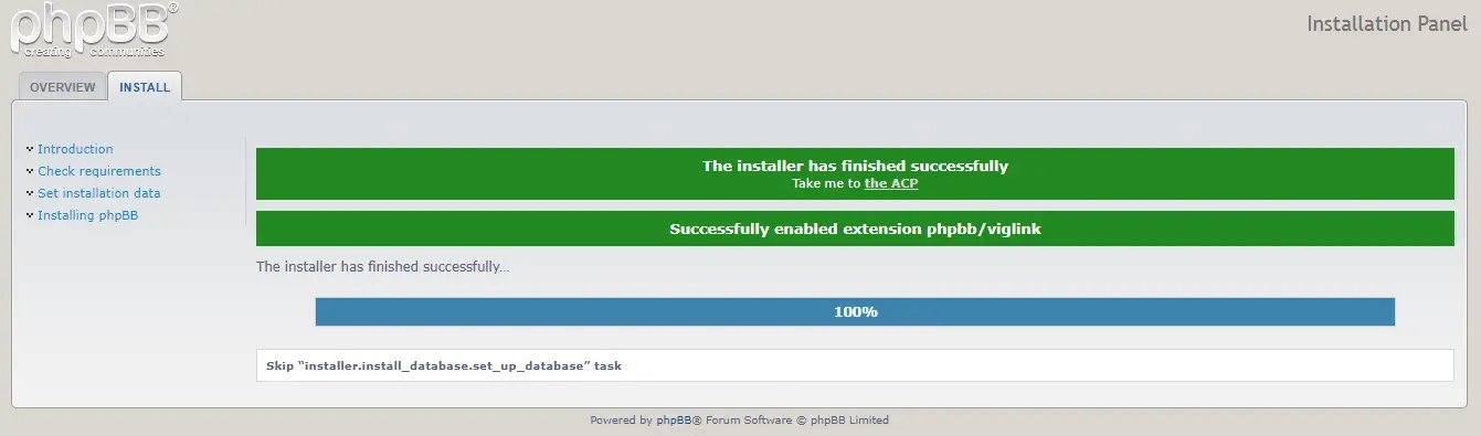 phpbb installation complete