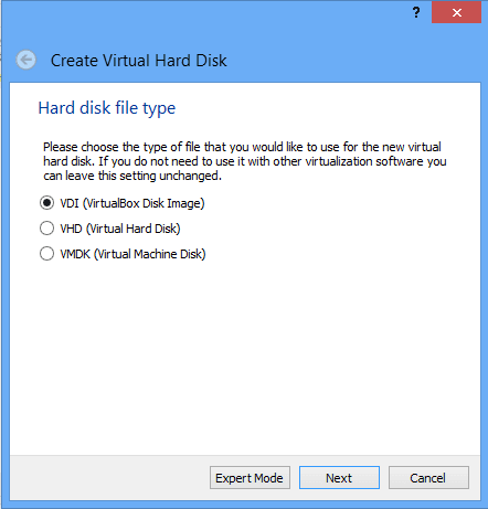 virtual box hard disk type