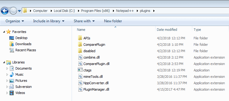 Copy compare plugin to notepad++ install directory