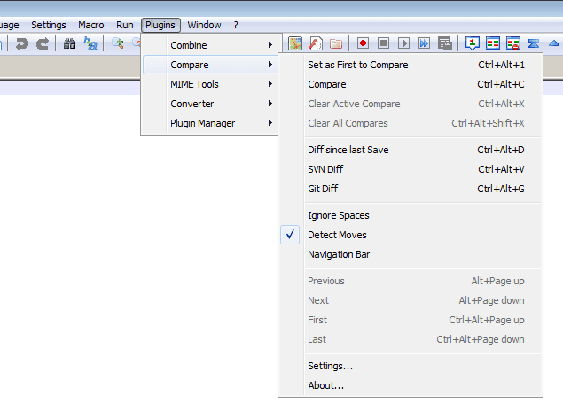 notepad++ compare plugin option