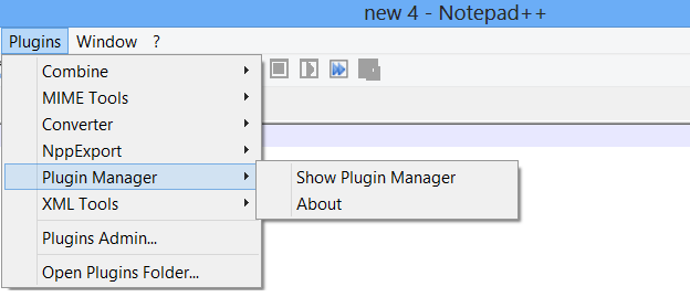 Plugin Manager menu in Notepad++
