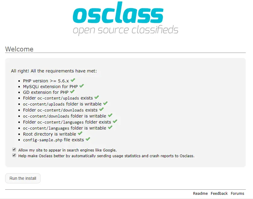 osclass install requirement check and welcome