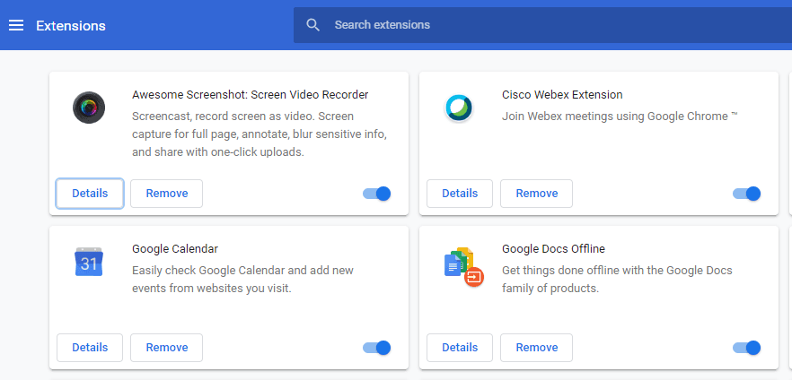 Manage Extension in Chrome browser