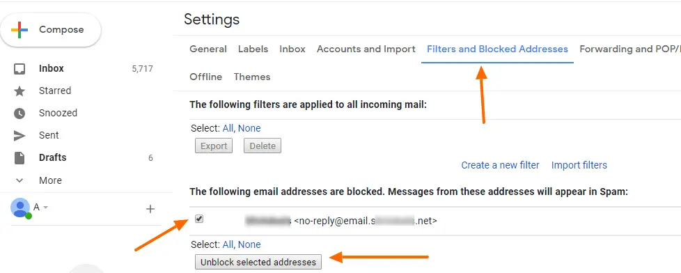 select unblock email