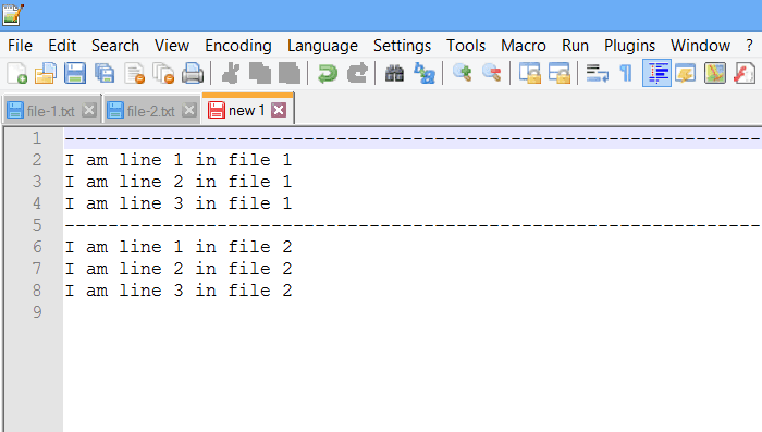 combine file insert line before text