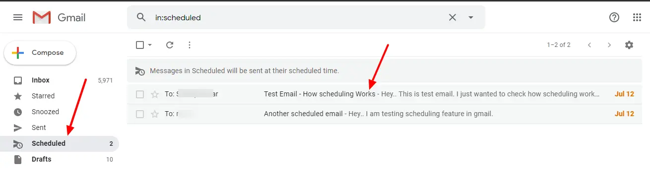 scheduled email list in Gmail