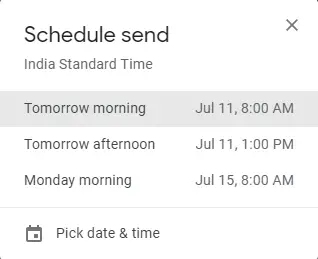 Scheduling  email Option select date and time