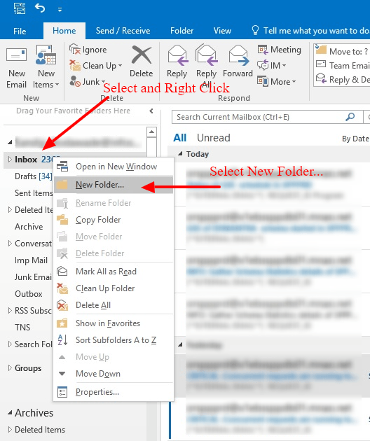 Right click and create new outlook folder