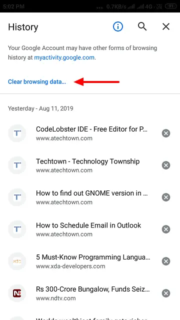 Chrome apps clear browsing data