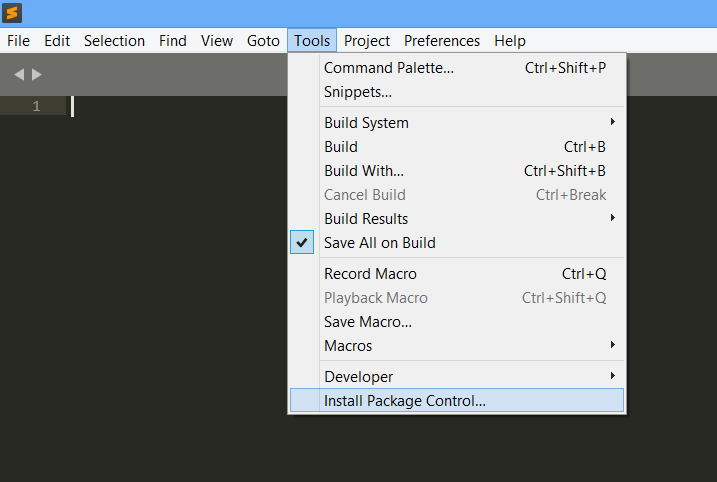 install package manager using tools menu