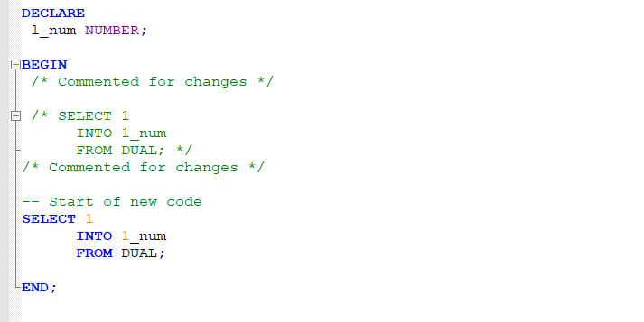plsql code with syntax highlight