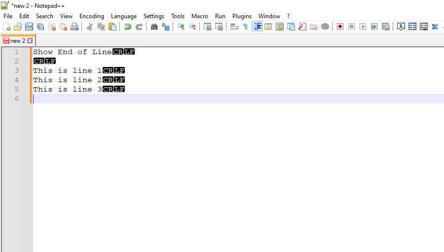 Show end of line CRLF in Notepad++