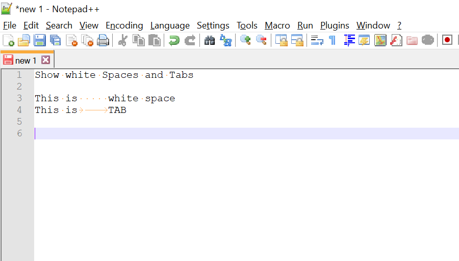 Show white space and tab in Notepad++
